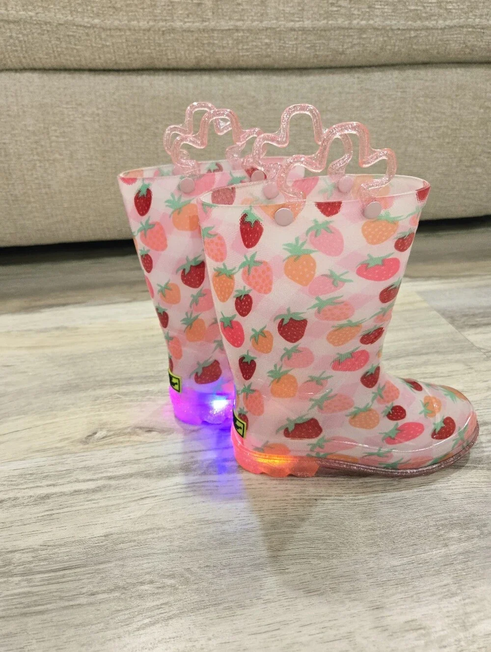 Western Chief Pink Strawberry Print Kids Rain Boots